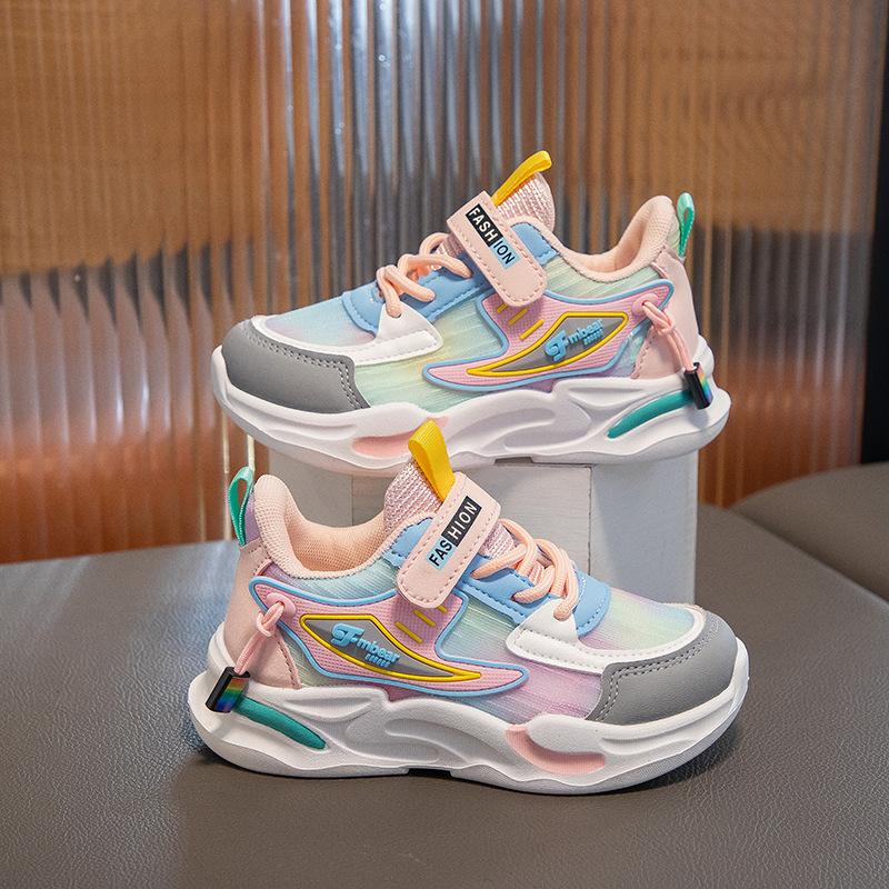 Girls' Sports Running Shoes 2025 Autumn New Dad Versatile Breathable Soft Sole Children's Primary School Students Leather Surface Treasure Tide