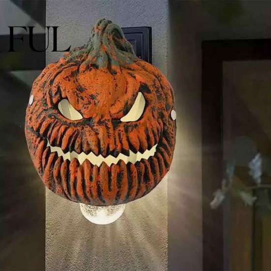 Strašidelný dýňový obličej pro strašidelné atrakce Halloween Kryt světlometu Masky, 3D Strašidelná lampa Maska Cosplay Stínidlo Veranda Garáž, Nositelný kostým