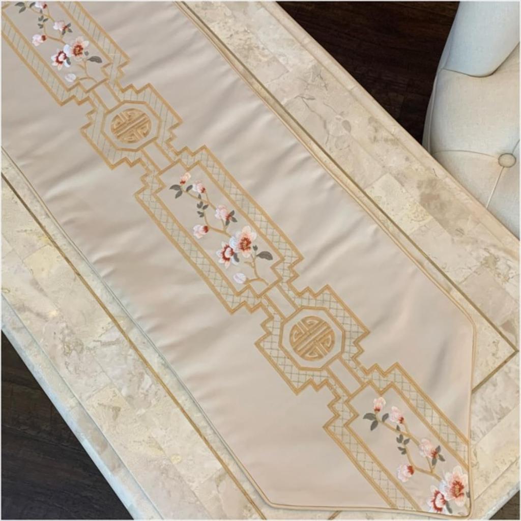 Vivienne Chinoiserie Table 33 X 210 Runner, Cm, Beige, 10131TR-BE