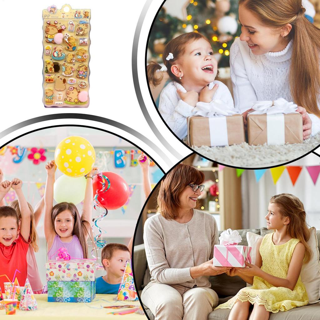 Kids 3D Stickers Relief PVC Cartoon Removable Funny Toys Capybara Decals Kids Party Stickers for Phonecase Laptop Scrapbook