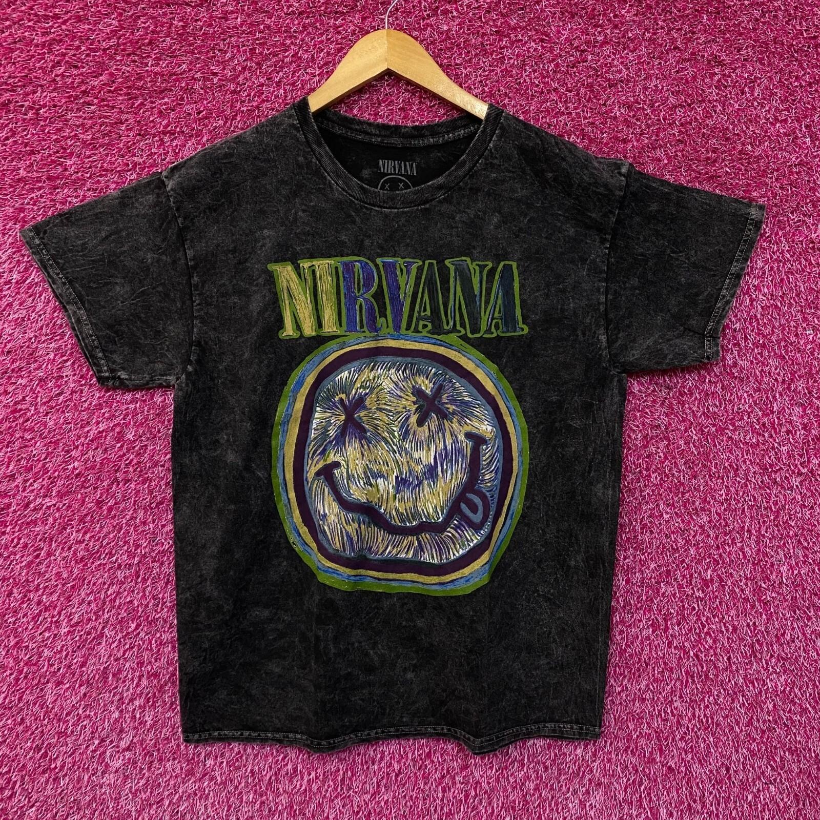 Nirvana Smiley Grunge Face Acid Wash Nevermind Tshirt size Large S