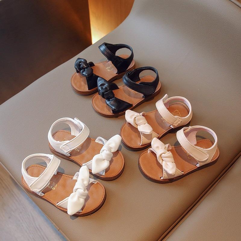 Foreign trade summer new children's sandals girls bow open-toed beach shoes medium and small children non-slip breathable casual shoes