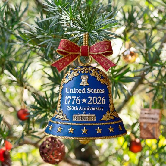 USA 250th Anniversary Bell Ornament Golden-Plated Metal Pendant Durable Collectible Decor Christmas Themed Decorative Bell