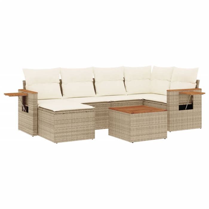 VidaXL Salon de Jardin avec Coussins 7 pcs, Canapés de Terrasse, Ensemble de Meubles de Patio, Mobilier d'Extérieur, Beige 3259426