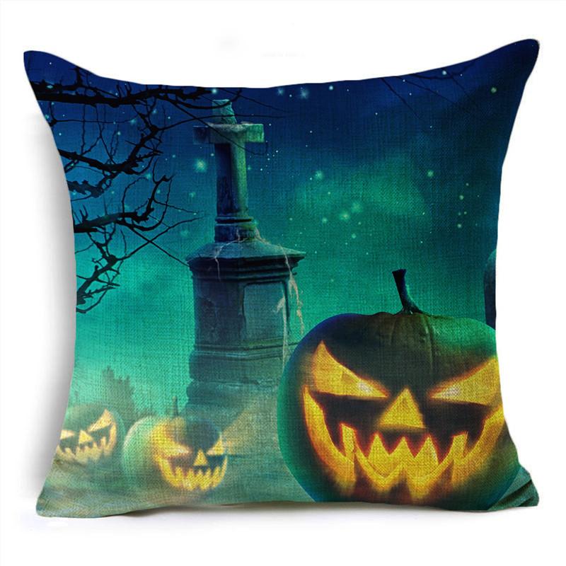 Halloween Pumpkin Lantern Witch Tomb Decoration Pattern Pillow Cover Living Room Dining Room Sofa Cinema Seat Throw Pillow Cover