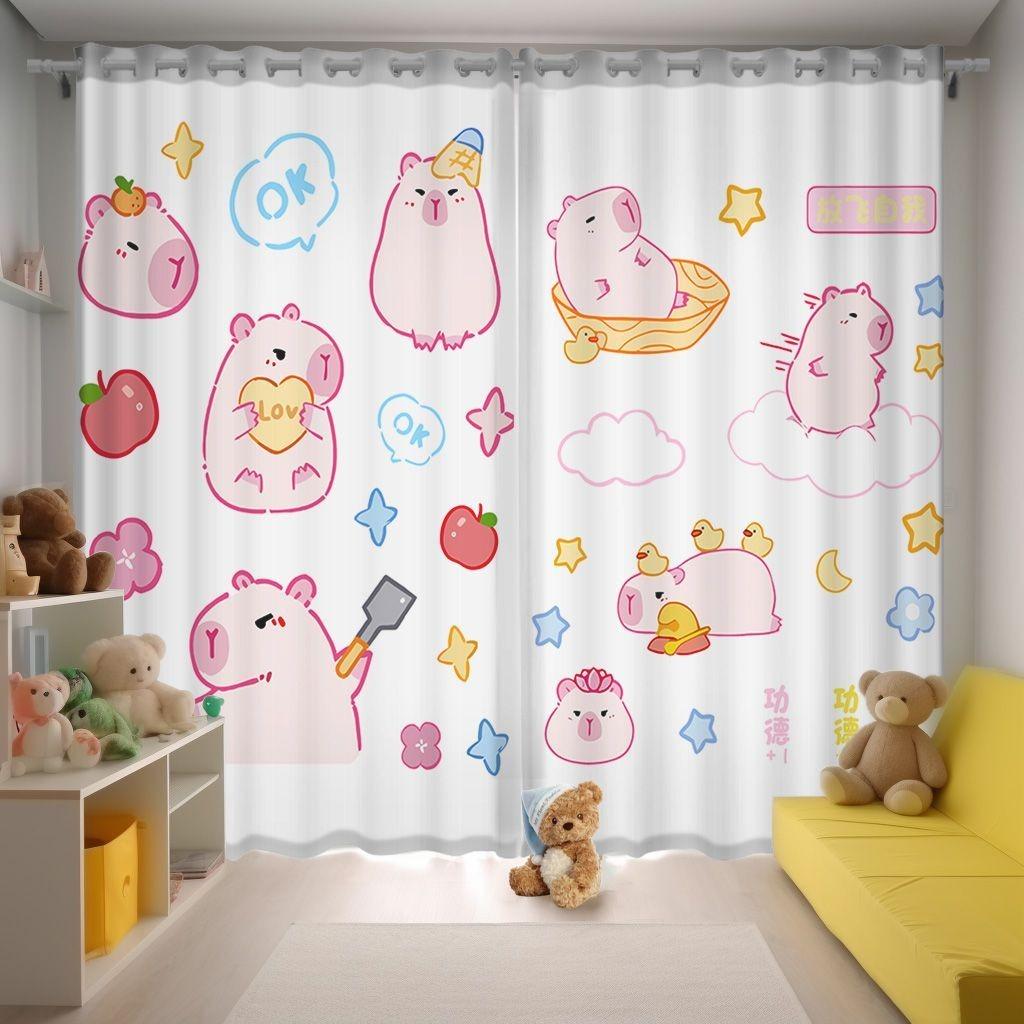 

150x166CM Cartoon Capybara Blackout Curtain 2 Panels Kawaii Anime Window Drapes For Living Room Custom Home Window Treatments W140xH100cm&Grommet Top