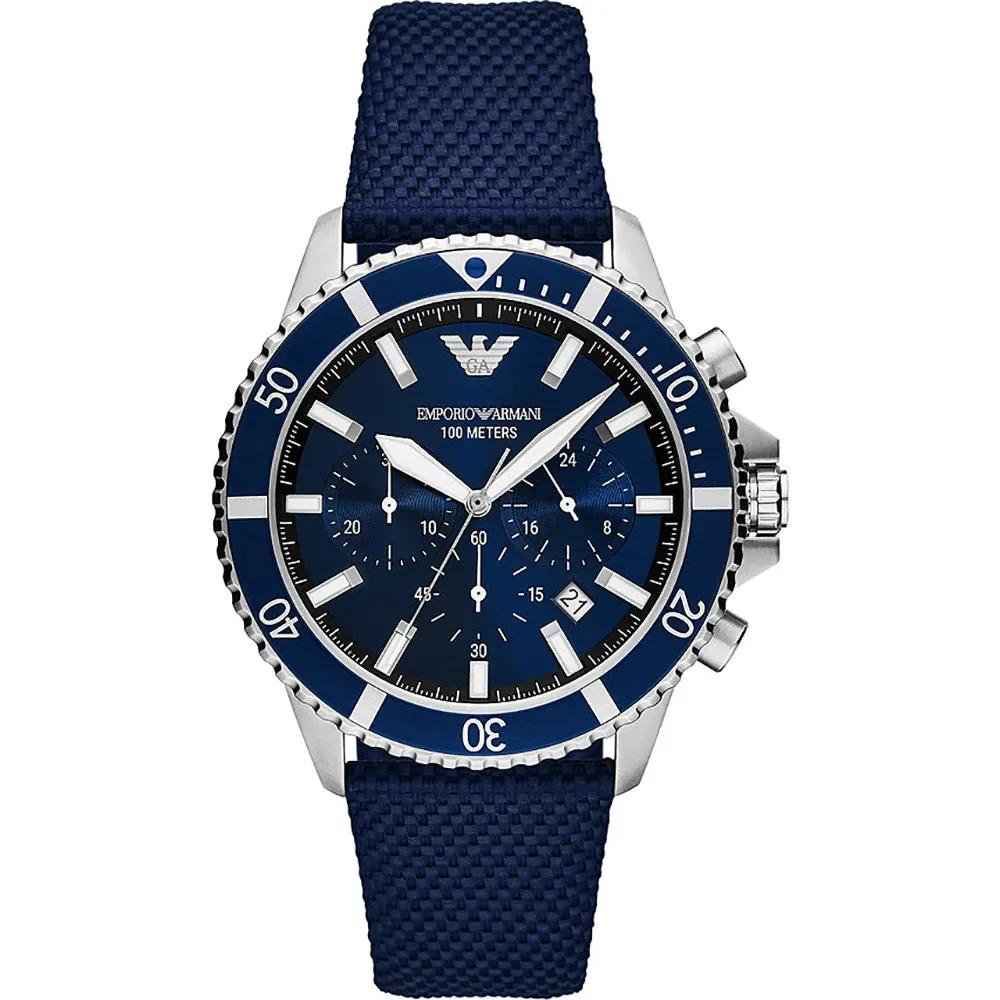 Emporio Armani Diver Blue Textile Over Leather Men s Quartz Watch AR11588 синий
