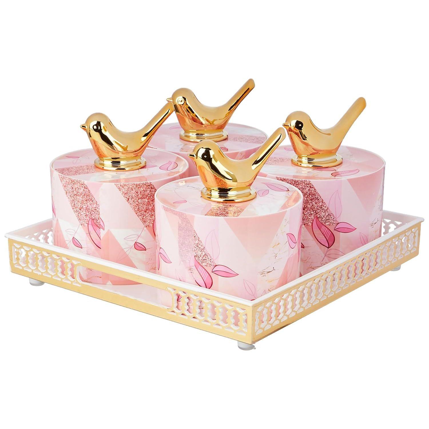 

Набор с подносом и крышкой | Пластиковый контейнер для хранения сухих продуктов I Подарочный набор I Многофункциональная коробка I Сервировочный набор 500 мл, Набор из 4 штук, Розовый