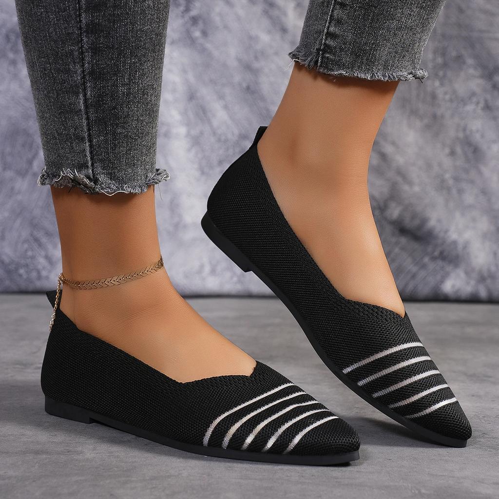Fashion New Fashion Pointed Toe Flat Office Boat Solid Color Knitted Slip On Shoes Casual Ballet Flats Shoes Women Loafers Zapatos Mujer