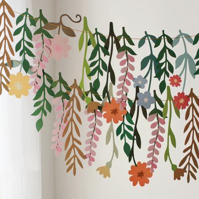 Blätter Blumen Girlande Papier Banner Frühling Alles Gute zum Geburtstag Party Deko Zubehör Romantische Hochzeitszimmer Blume DIY Hängeflagge