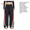 Women Pants Elastic High Waist Adjustable Drawstring Wide-Leg Vertical Stripe Stitching Pants Retro Street Style Sport Trousers