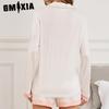 GMXIA Women's Pyjamas Summer Breathable Cardigan Long Sleeve Shorts Two-piece Homewear