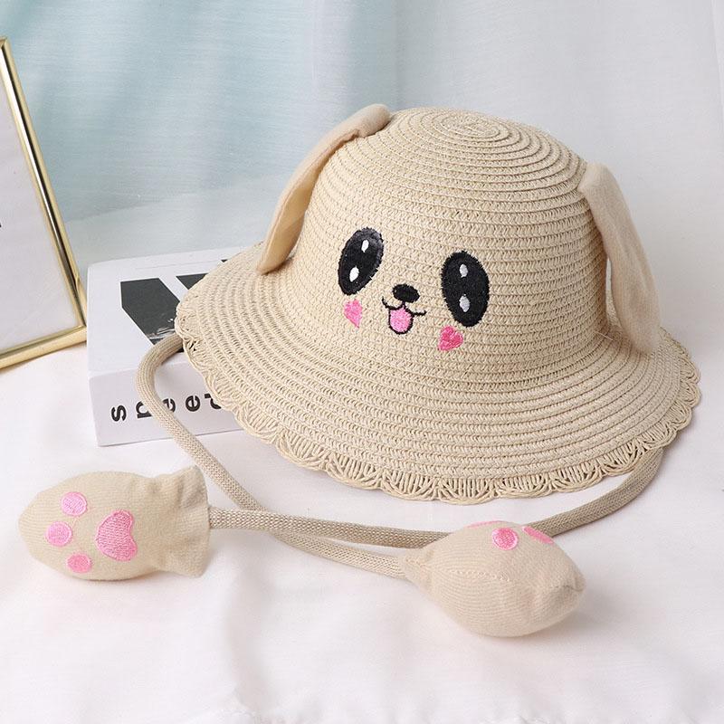 HUISHI Summer Hat For Baby Girl Straw Cute Cartoon Dance Airbag Ears Rabbit Hat For Kids Boy Girls Beach Panama Cap Foldable