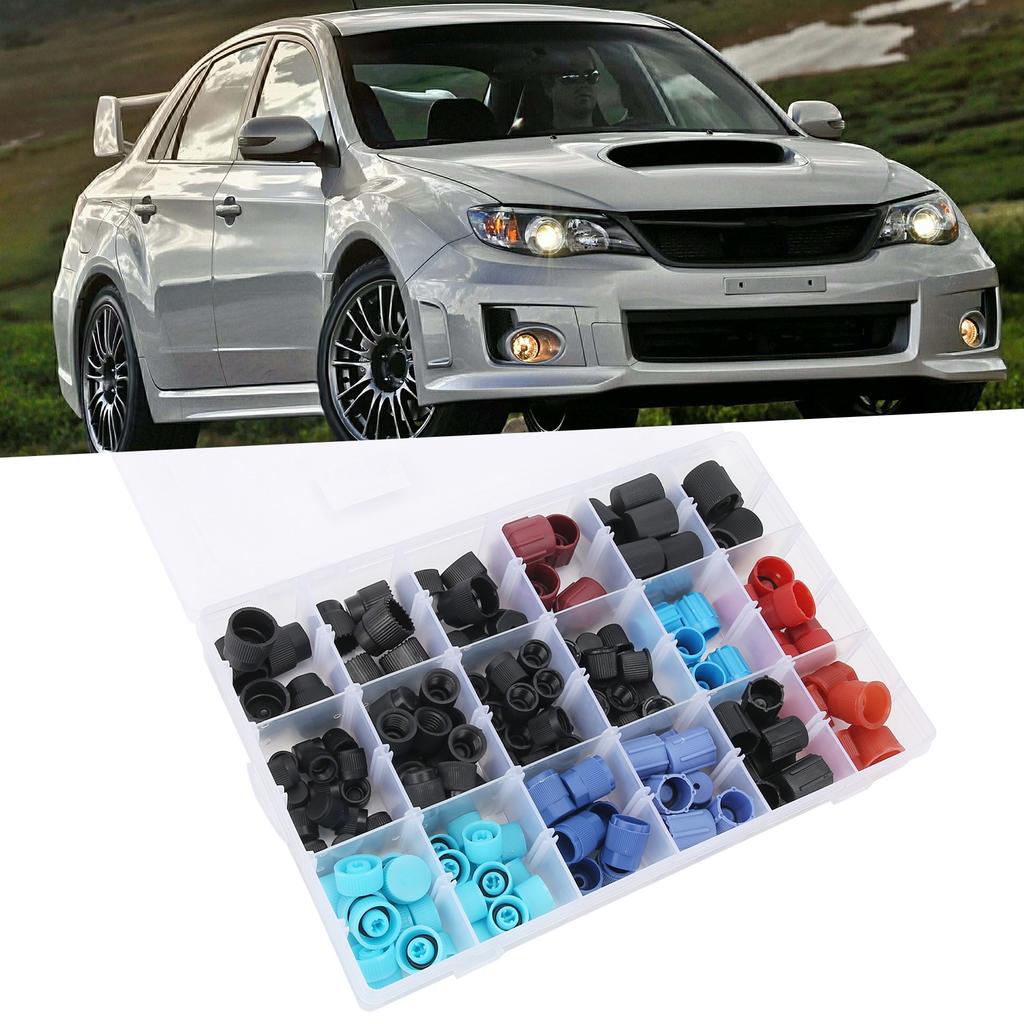 170pcs Car AC Valve Core Cap Kit Auto Air Conditioning Service AC System Ports Caps