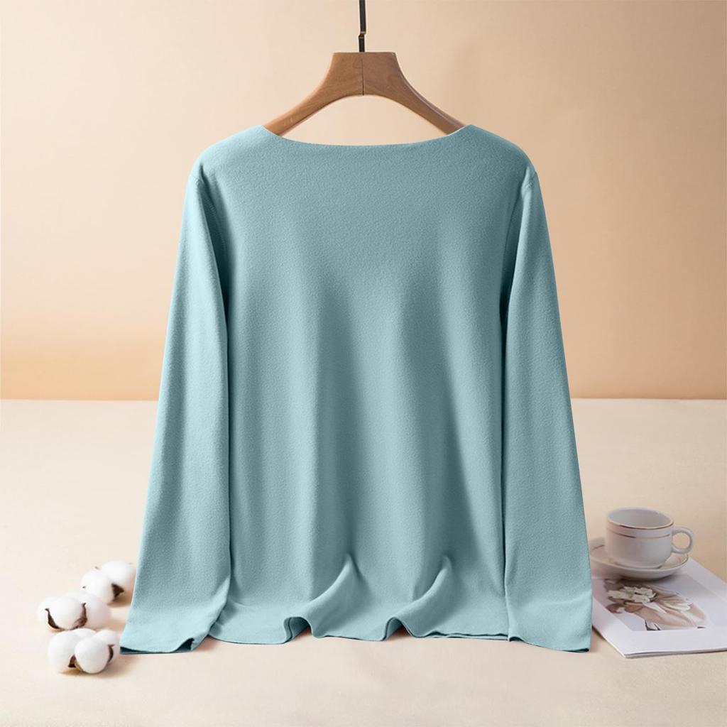 Damers moderiktiga enfärgade rundhalsade långärmade varma bas-tröja pullover