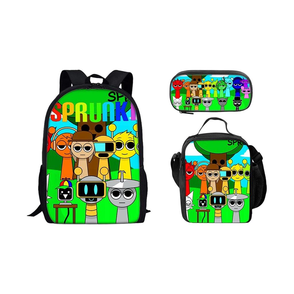 Box Printed Backpack Music Game Student Schoolbag Lunch Bag Pencil Case Set