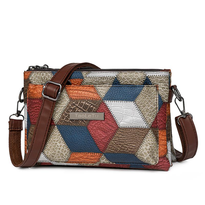 Large Capacity Contrasting Color Splicing Bag, Trendy Retro Middle-aged Mother Shoulder Bag, Women s Crossbody Bag
