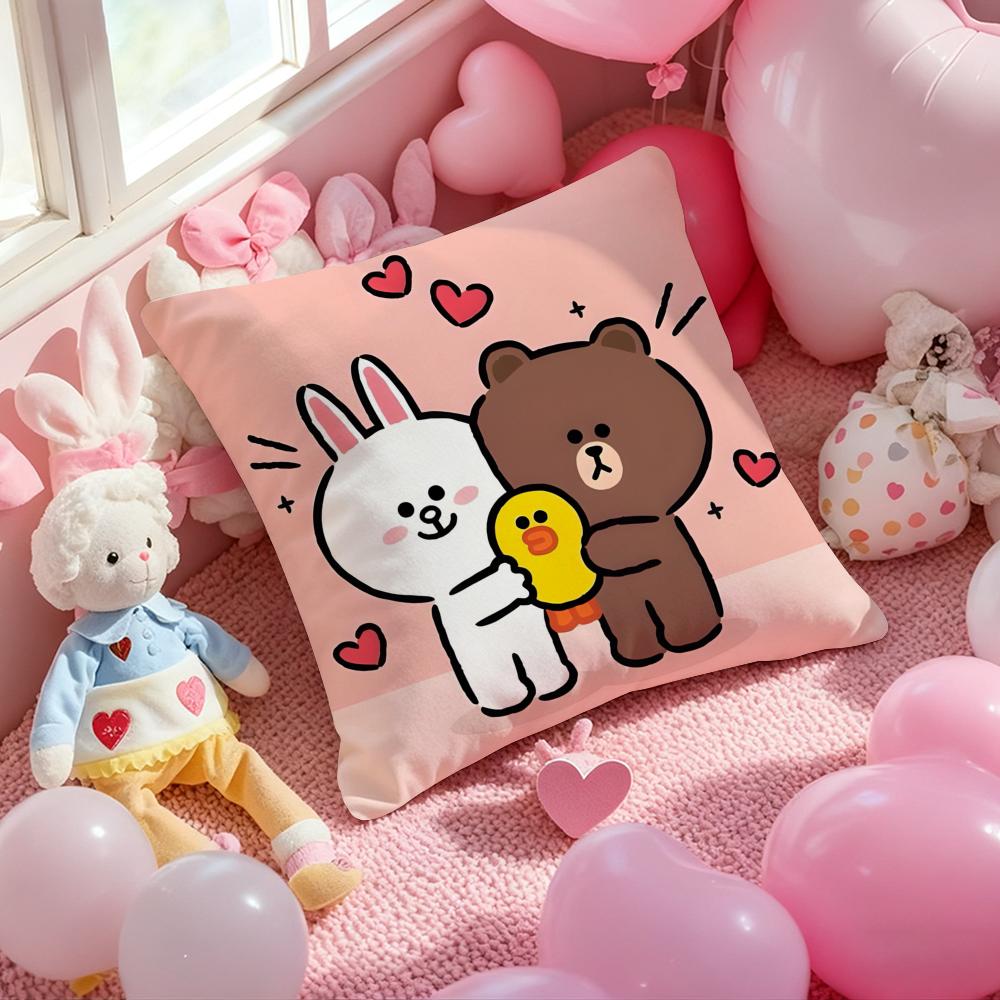 LINE FRIENDS brown bear and cony Cushion Cover Pattern Printed Pillowcase for Living Room Sofa Cushion Cover & Bedroom Decor