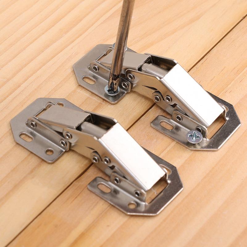 2/6PCS 90 Degree Steel Cabinet Hinges with Screws No-Drilling Buffer Hinge Kitchen Cabinet Cupboard Hinges DIY Furniture Hardware Tools