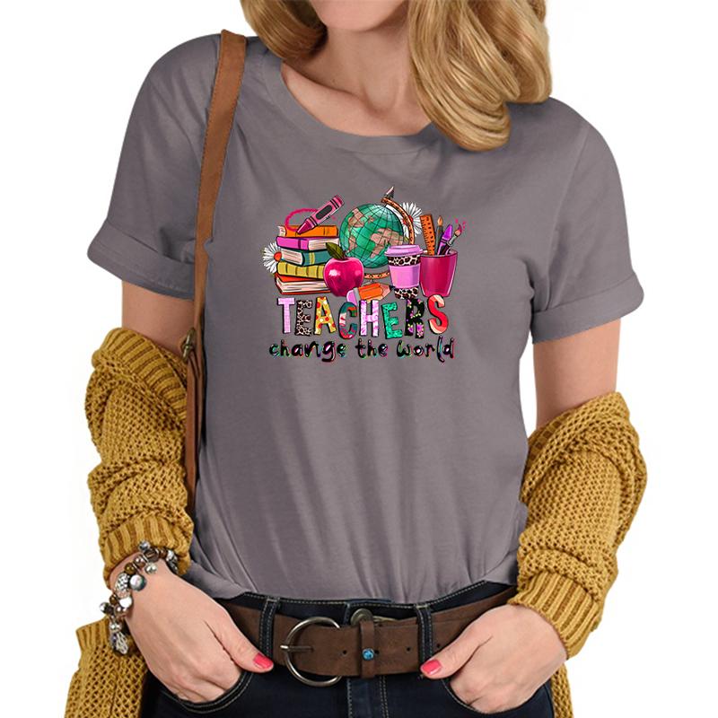 Teachers Change The World Print Tshirt FeUnisex Funny Teacher Gift TShirts Trendy World Design Casual Top Womens Clothing Sales