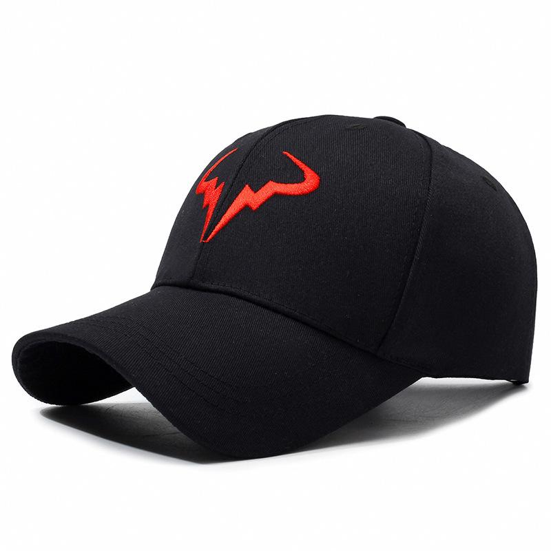 Stylish Black Baseball Cap with Unique White Bull - horn - like Logo, Ideal for Everyday Wear and Outdoor Activities