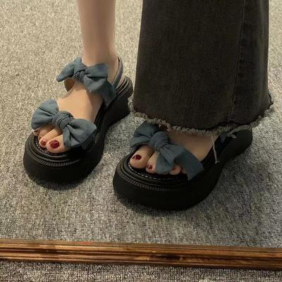 Roman Sandals Summer Women's New Fashionable Versatile Retro Bow Platform Non-slip Beach Shoes