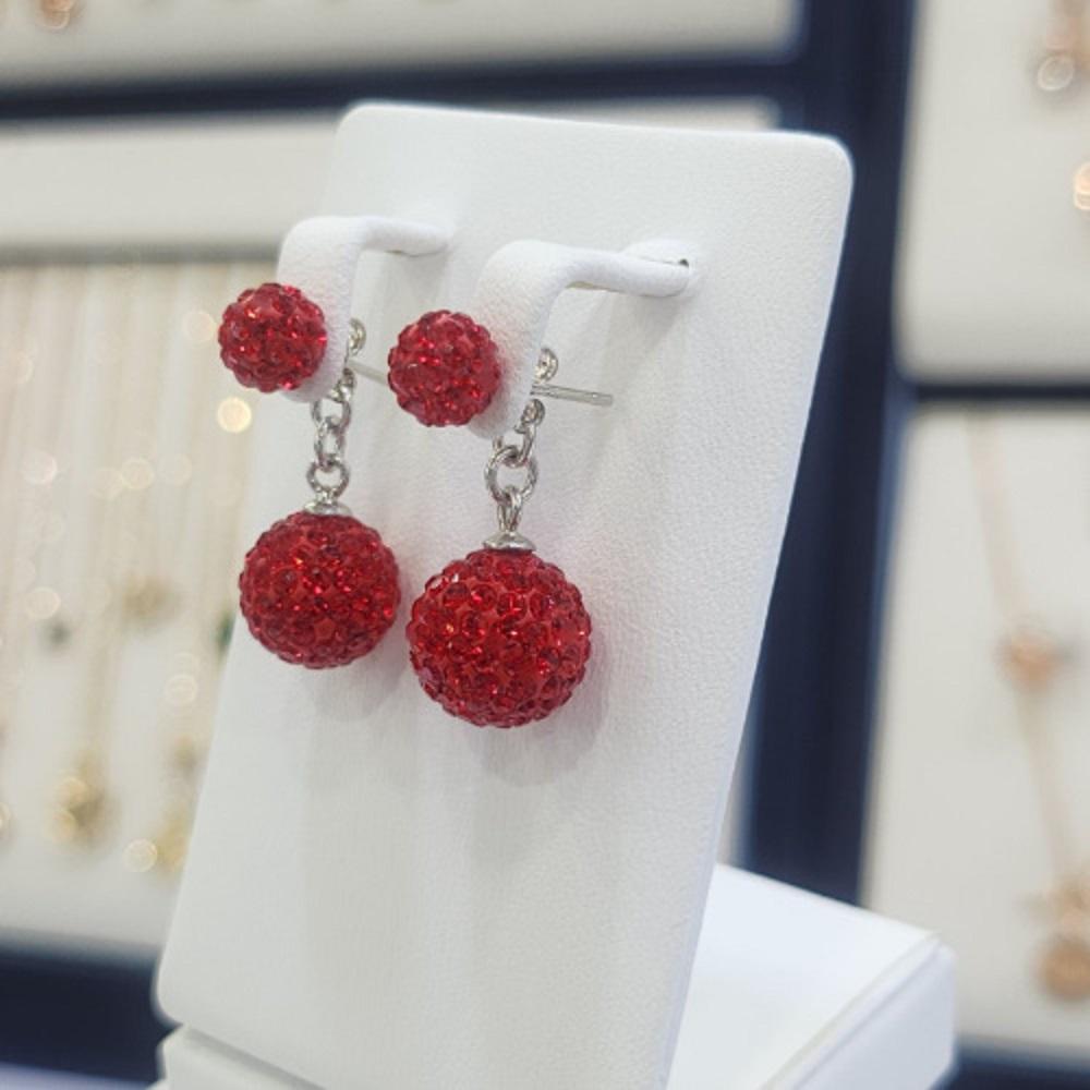 Sterling Silver/All Silver 925 Mirror Ball Double Dangle Earrings Ss12116990 - White Crystal