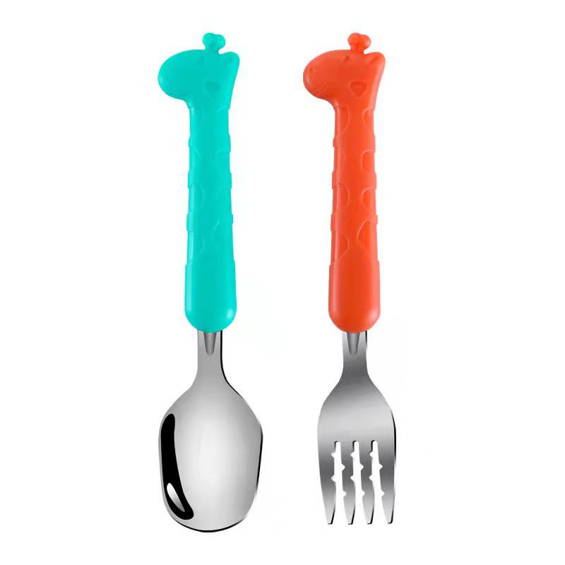 HS Kids' Tableware Set: 304 Stainless Steel Spoon, Fork & Portable Baby Training Chopsticks