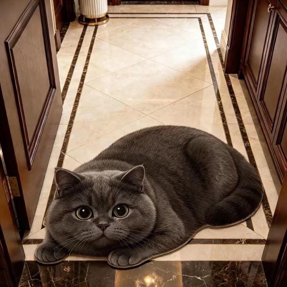 Cute 2D Cat-Shaped Area Rug Non-Slip Anti-fouling Home Decor Carpet Easy to Clean Cartoon Carpet Living Rooms