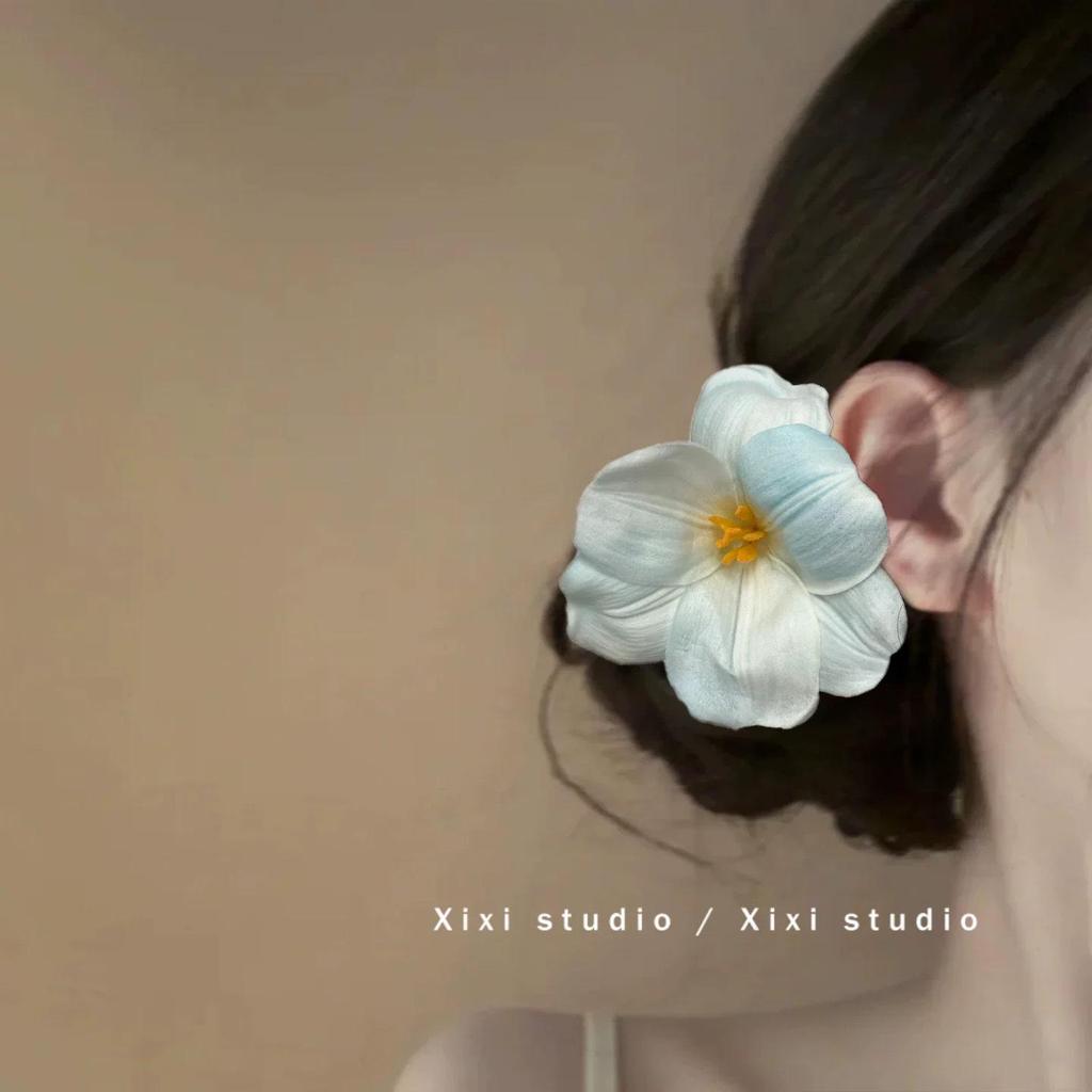 Fairy Chiffon Pearl Flower Tassel Hair Clip - Vacation Style Duckbill Bangs Accessory