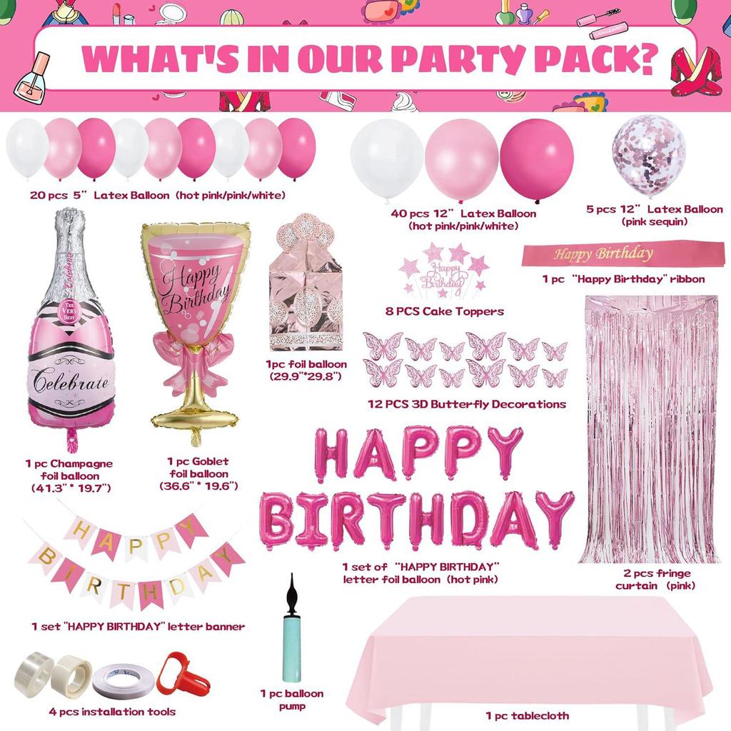 Pink Heart Love Birthday Party Balloon Set with Tinsel Decorations