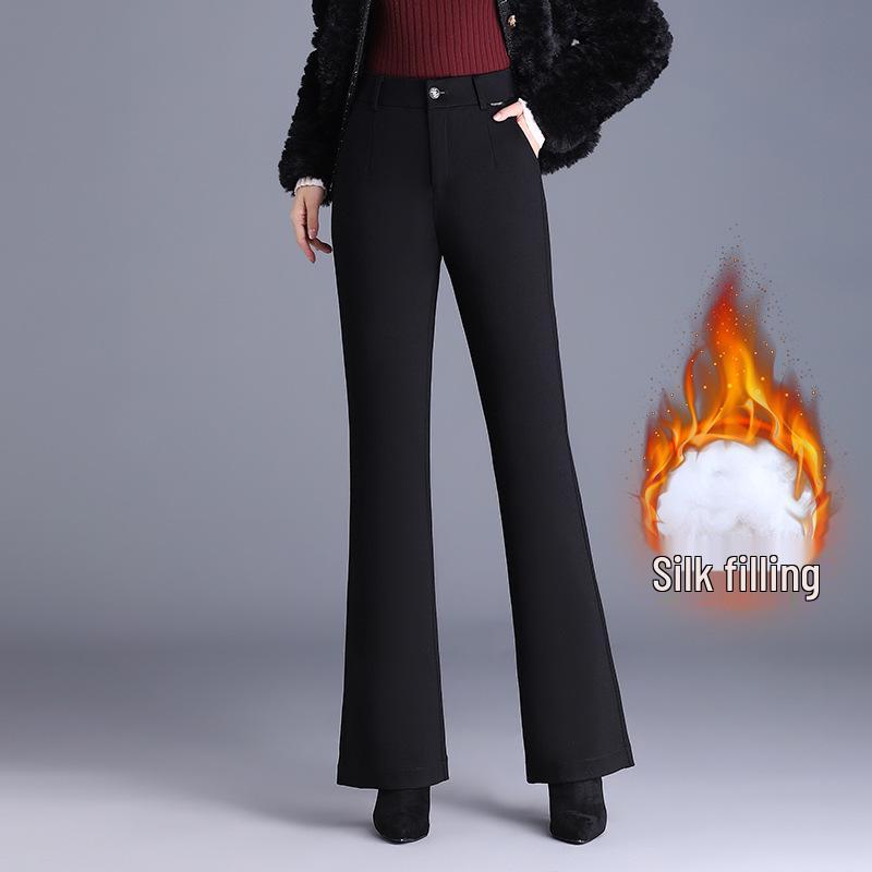 

2026 New Style Women s Black Warm Silk Cotton Flared Pants for Casual Winter Wear - Ideal for Middle-aged Mothers 28 (for 100-110 jin)