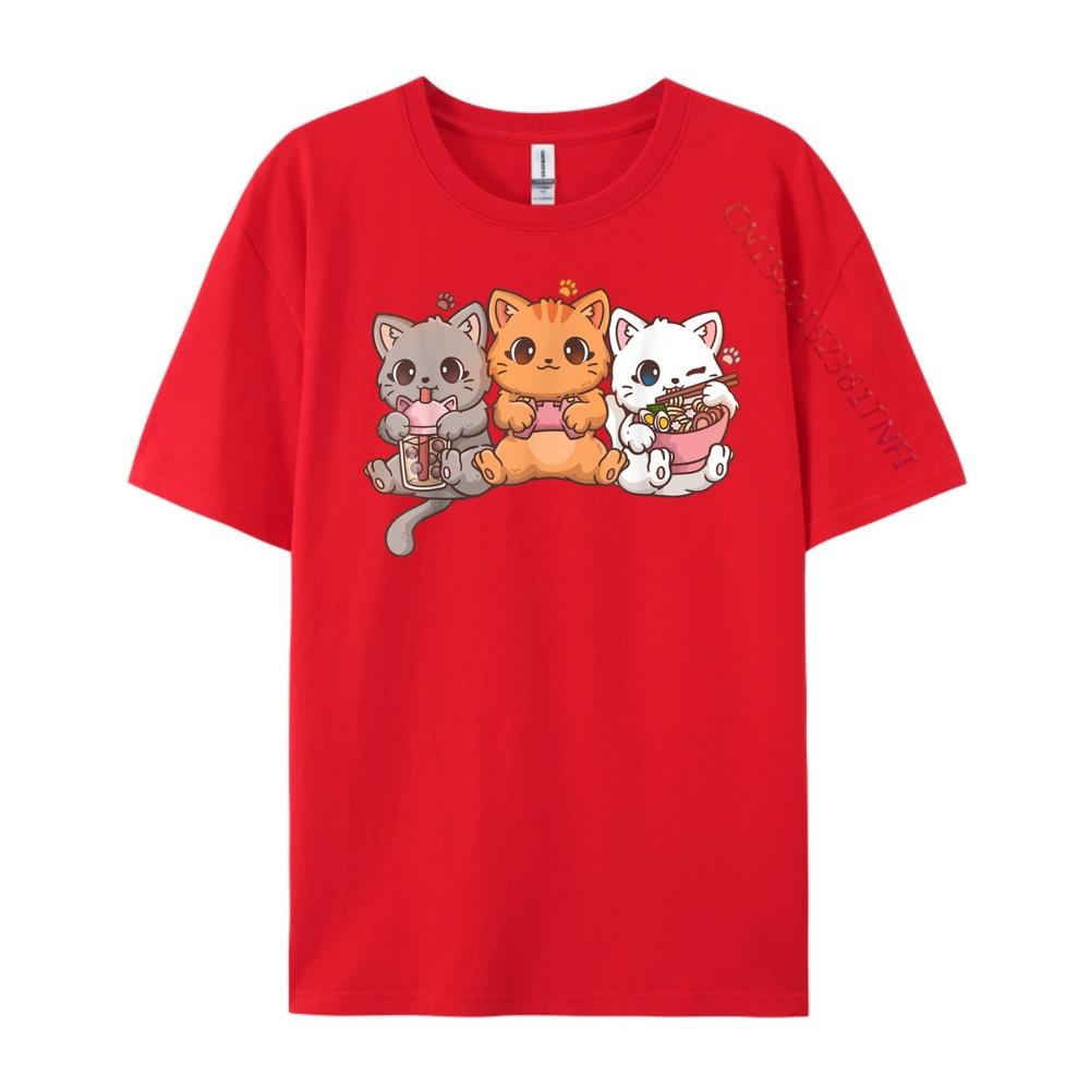 Kawaii Gaming Gamer Cat Boba Tea Cat Bubble Tea Ramen Cats Graphic Tee Cotton Mens Clothes England Style S