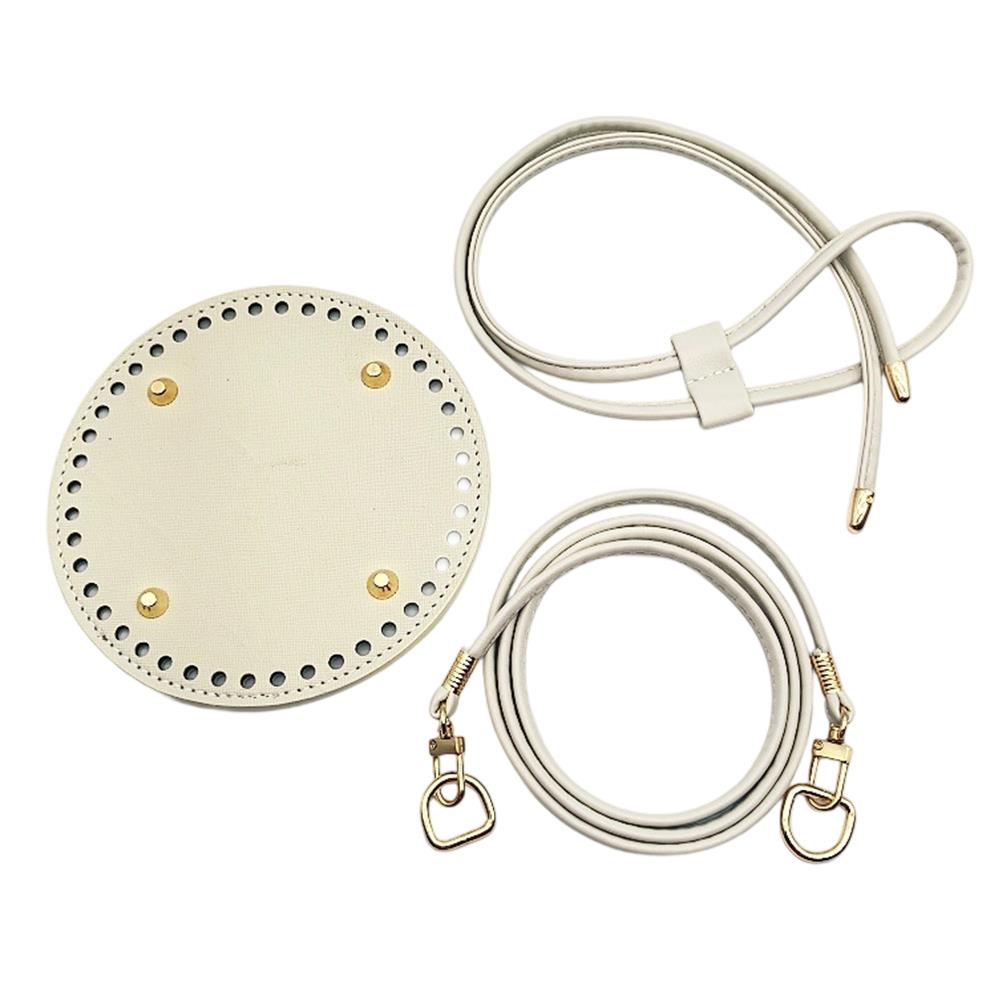 3Pcs DIY PU Leather Crochet Bag Accessories Handmade Drawstring Parts Woven Bag Set Solid Color Bag Bottom Base Bag Strap Handle