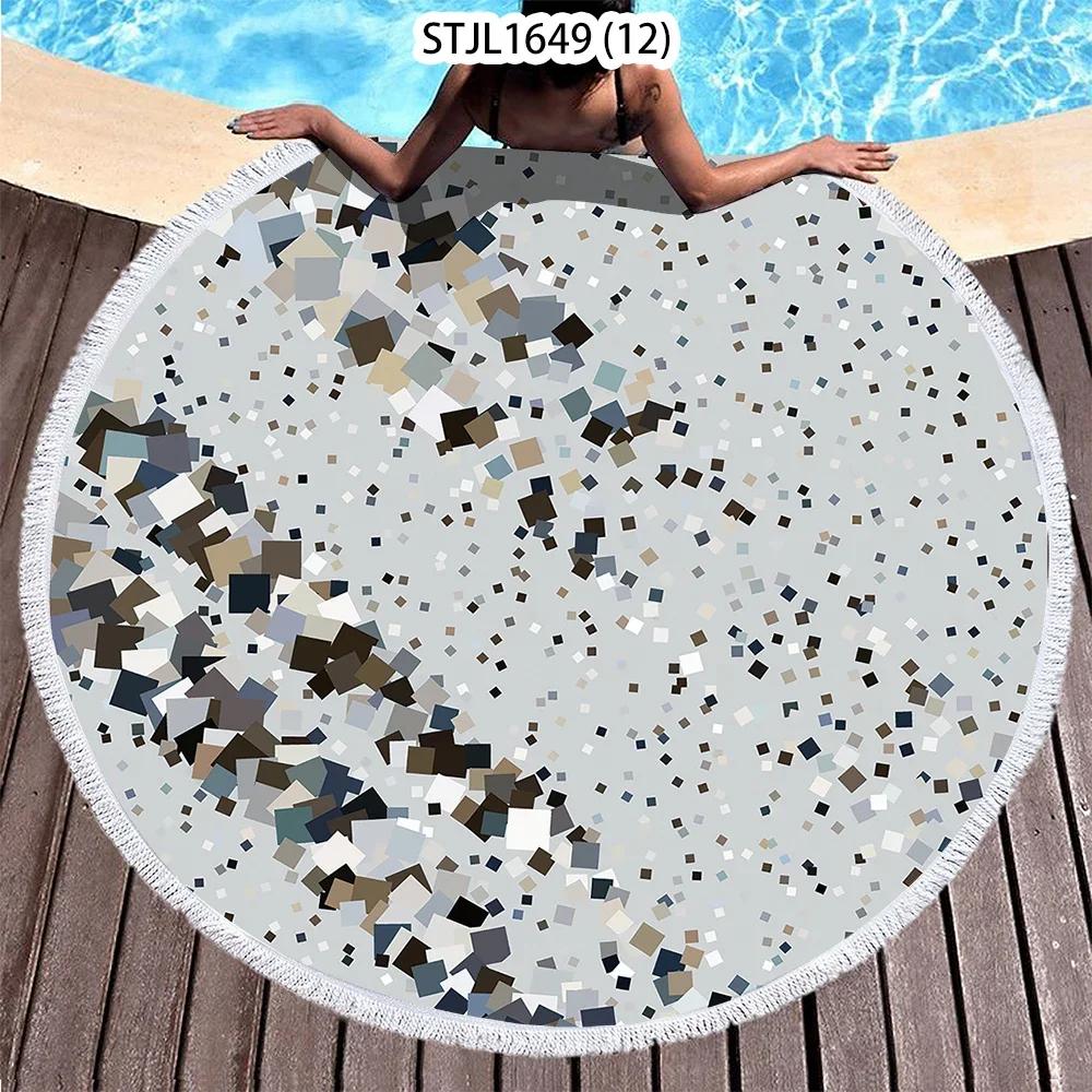 Summer Swimming Pool Marble Pattern Series Round Beach Towel Digital Printing Heat Transfer Beach Gym Seaside Bath Towel