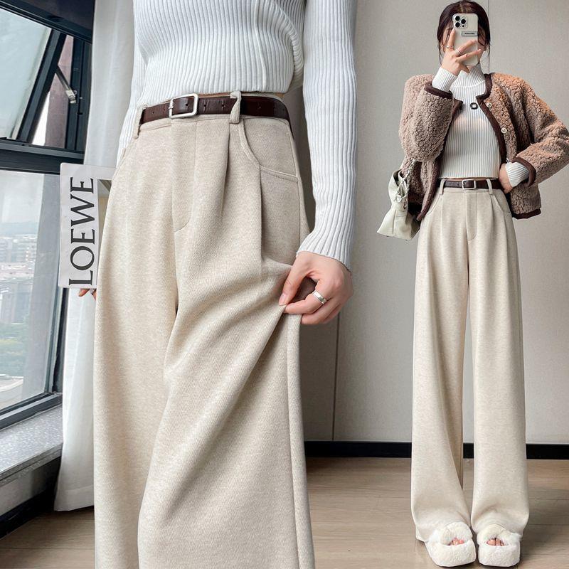 

Women s High-Waist Herringbone Wool Pants - Autumn 2025 Slimming Straight, Narrow & Wide Leg Options L (105-115 lbs)