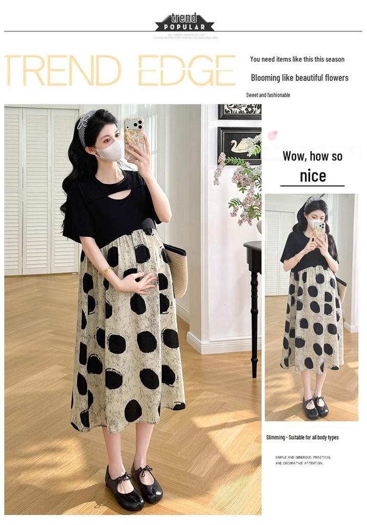 2026 Korean Style Maternity Summer Dress: Versatile, Age-Reducing, Loose Fit, Plus Size, Slimming, Patchwork, Fake Two-Piece Design