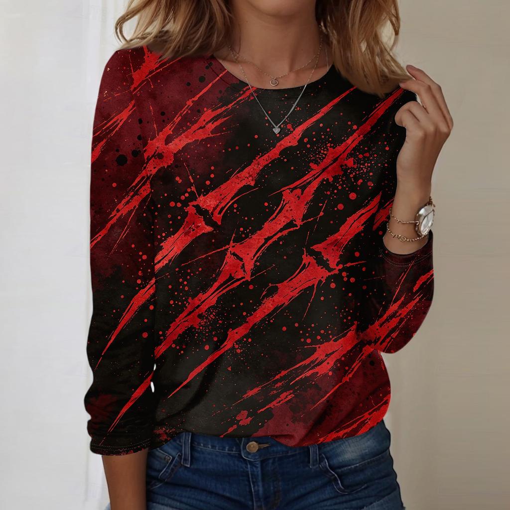 Women's Casual Long Sleeve Halloween Print Pullover Top Crew Neck Lightweight Sweatshirt for Everyday Wear