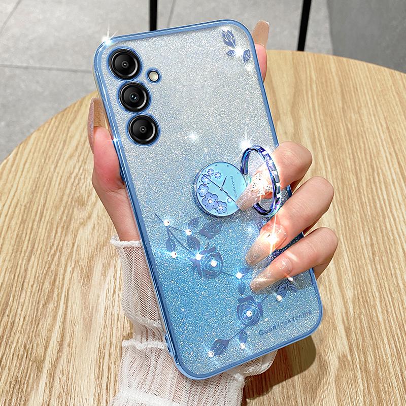 KADEM For Samsung Galaxy M54 5G/F54 5G Flowers Cover Ring Kickstand Glitter Rhinestone TPU Phone Case