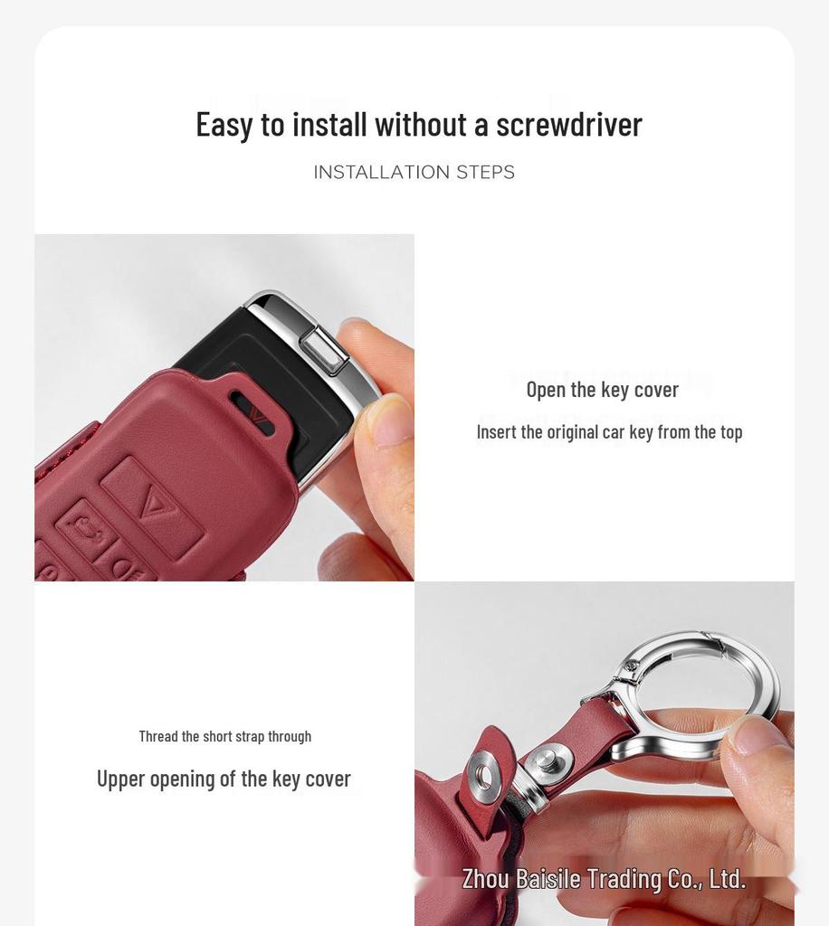 Premium Leather Car Key Cover for Tank 400 - Genuine Cowhide Key Bag with Buckle for Men and Women