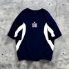 European and American Fashion Summer Striped Letter 98 Print Tee Comfortable and Breathable Crew Neck T-shirt Outdoor Street Top