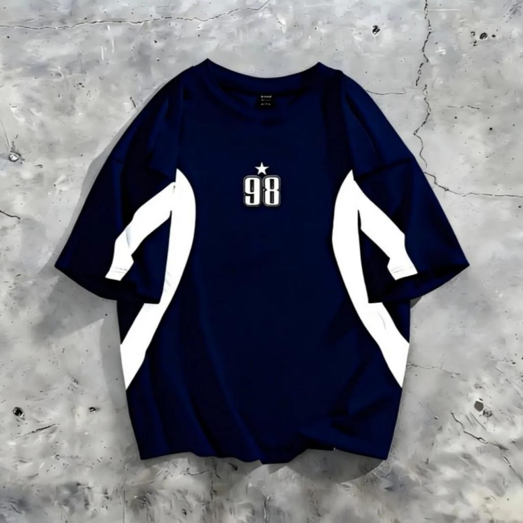 European and American Fashion Summer Striped Letter 98 Print Tee Comfortable and Breathable Crew Neck T-shirt Outdoor Street Top