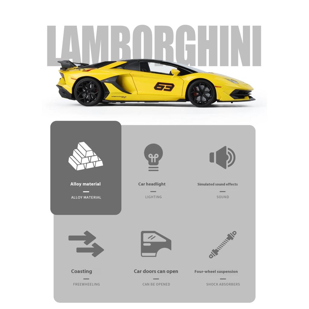 Large 1/18 Lamborghini Aventador SVJ Supercar Model Simulation Interior Details Adult Collection Ornaments Boy Gift Halloween Toys