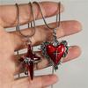 Gothic Trendy Y2K Red  Heart Cross StarPendent Snake Chain Choker Necklace For Women Men Punk Vintage Grunge Aesthetic Jewelry