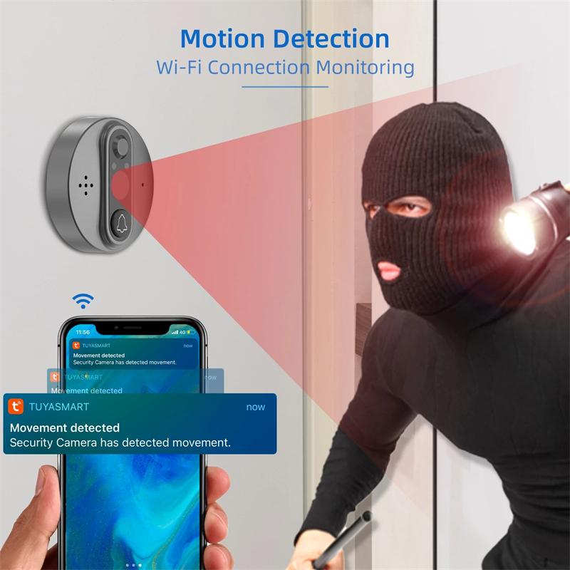 2024 Tuya Smart WiFi Door Bell 1080p Camera Video Peephole for Door 4.3" LCD Screen 24H PIR Movement Detection Eye