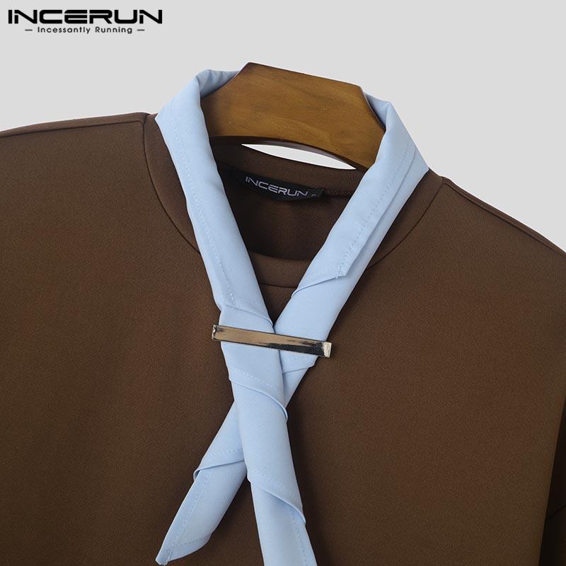 INCERUN Men O Neck Tie Up Long Sleeve Casual Loose Pullovers Oversized Sweatshirts