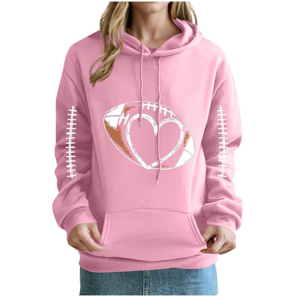 Women's Loose Comfortable Casual And Fashionable V-neck Rugby Print Long Sleeved Hooded Sweatshirt
