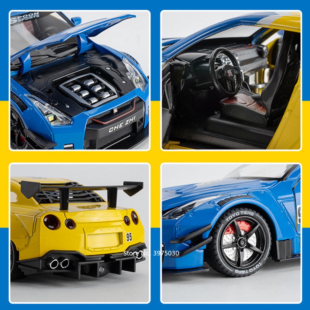 1:24 Scale Alloy Diecast Gtr Cars Models Toys Pull Back Miniature Sports Car With Light Sound Vehicles For Boys Birthday Gifts