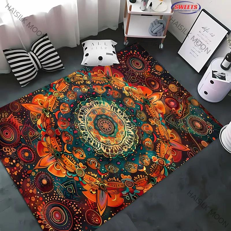 Color Four Seasons Home Non-Slip Carpet Mandala Flower Rug for Living Room Bedroom Sofa Office Large Area Decorative Mat Gift