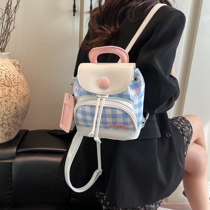 Cute girl student bag new contrasting color plaid backpack high-end texture fashion women's bag